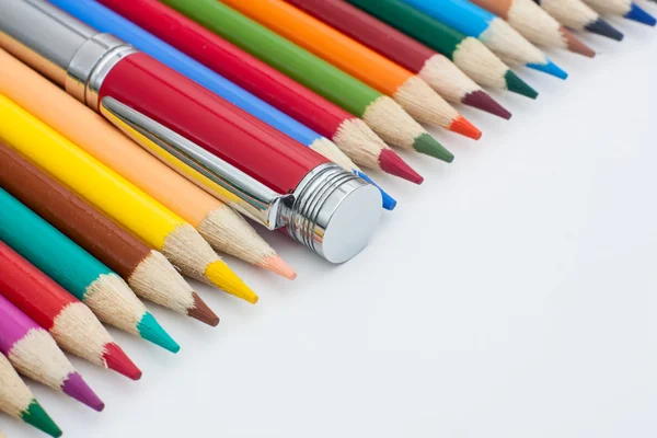 Color pencils and pen — Stock Photo, Image