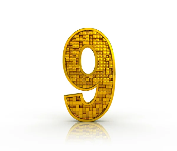 Number nine from golden cubes — Stock Photo, Image