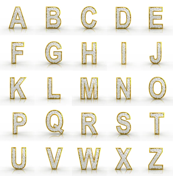 3D-Darstellung des Silber-Gold-Alphabets. — Stockfoto