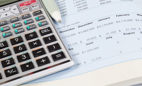 Calculator , book and pen — Stock Photo, Image