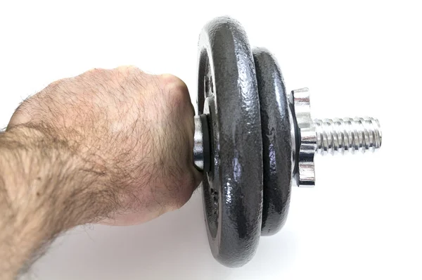 Kol dumbbells ile çekici atletik erkek — Stok fotoğraf