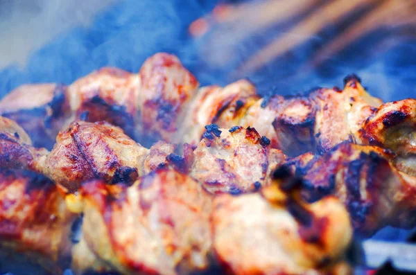 Carne de boi kababs na grelha closeup — Fotografia de Stock