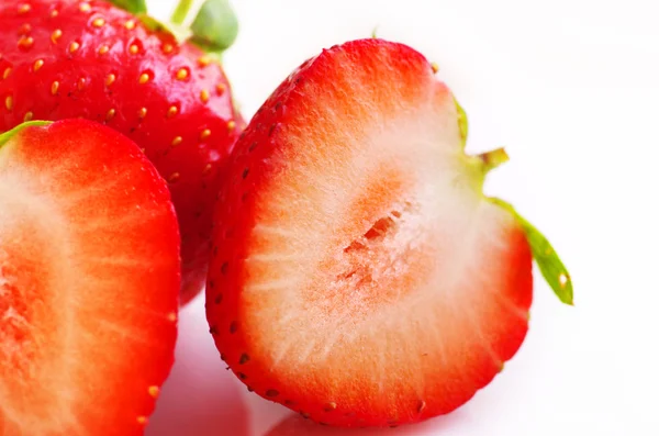 Healthy red strawberry fruit sliced isolated on the white backgr — Stock Photo, Image