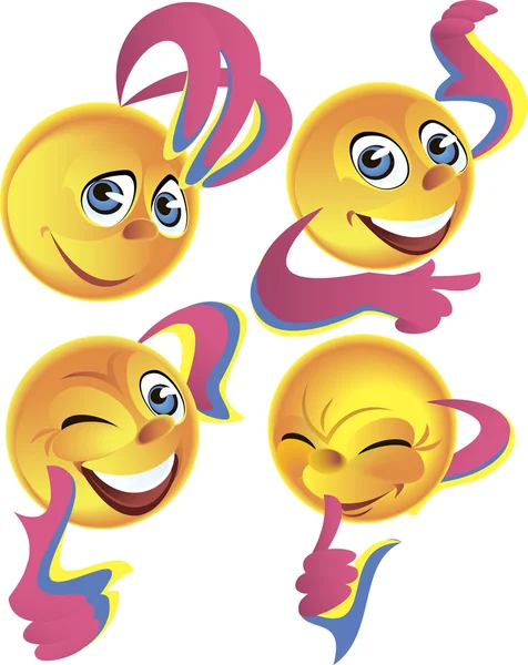 Vier vrolijke smileys — Stockvector