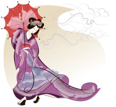 pembe kimono içinde geyşa