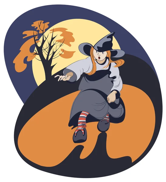 Running girl in witch costume — Stock Vector