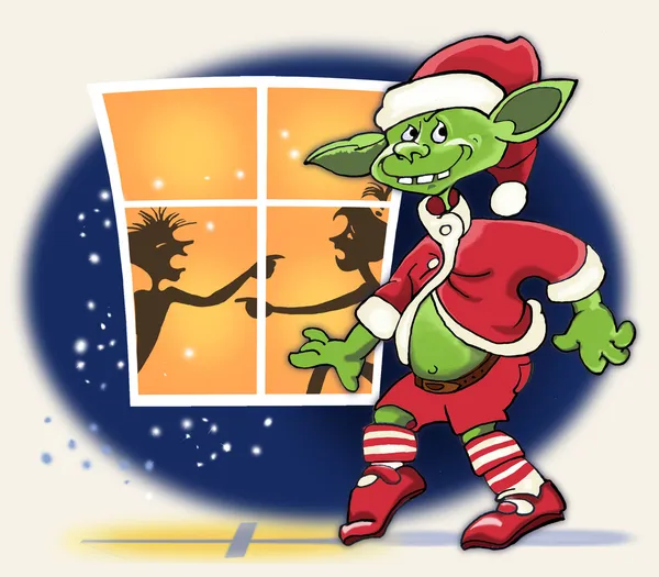 Christmas troll sneaks past the window