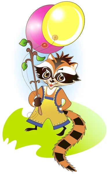 小浣熊与明亮的气球 — 图库矢量图片