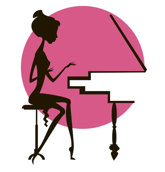 Silueta de la chica en el piano — Archivo Imágenes Vectoriales