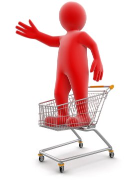 alışveriş sepeti içinde adam