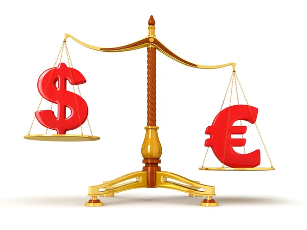 El euro supera al dólar en balanzas —  Fotos de Stock