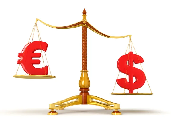 Dollar outweighs Euro on scales — Stock Photo, Image