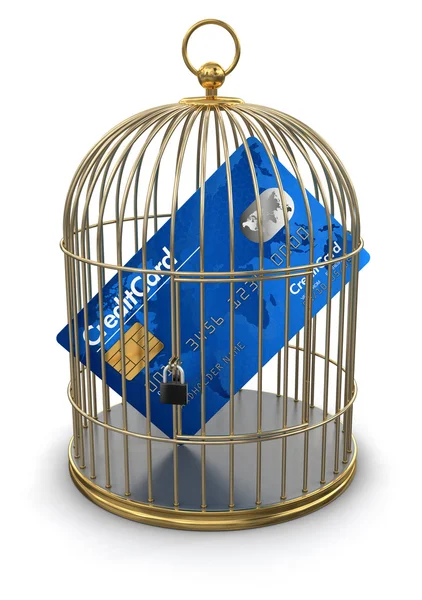 Gold Cage with Credit Card — Stock Photo, Image