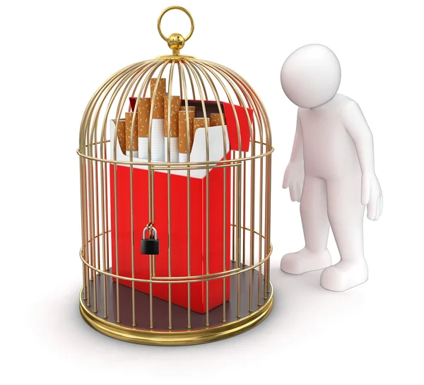 Gold Cage with Cigarette Pack and Man — Stock Photo, Image