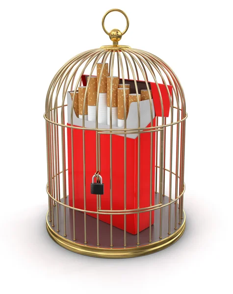 Gold Cage with Cigarette Pack — Stock Photo, Image