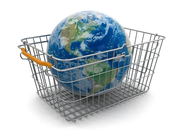 Shopping Basket and Globe — Stock Photo, Image