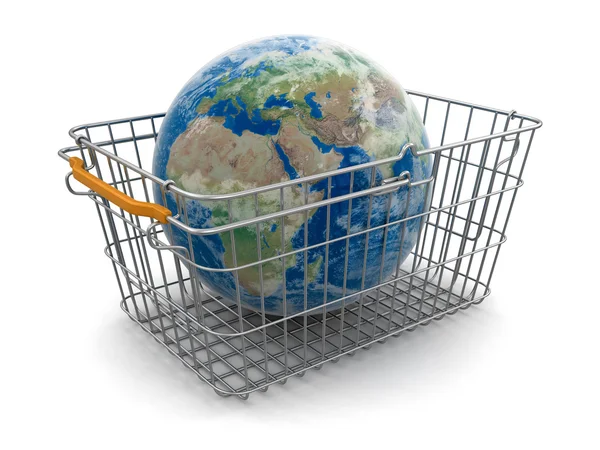 Shopping Basket and Globe — Stock Photo, Image