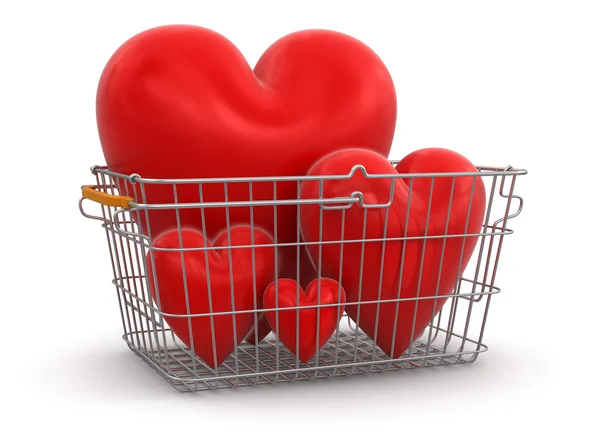 Shopping Basket and hearts — Stock Photo, Image