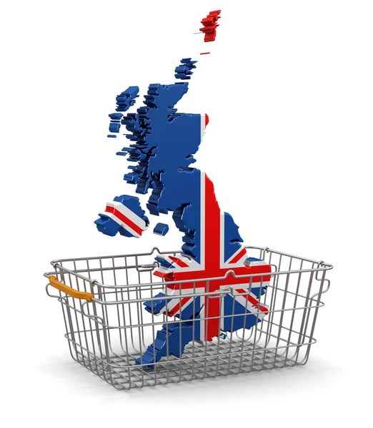 Shopping Basket and Great Britain flag map — Stock Photo, Image