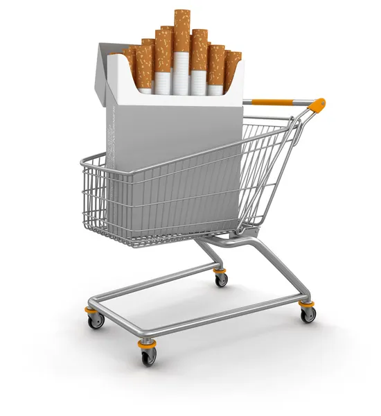 Shopping cart and Cigarette Pack — Stock Photo, Image