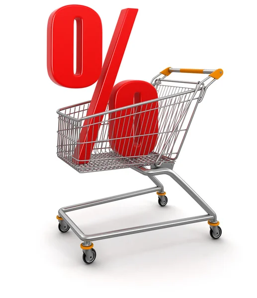 Carrinho de Compras e - percentagens — Fotografia de Stock
