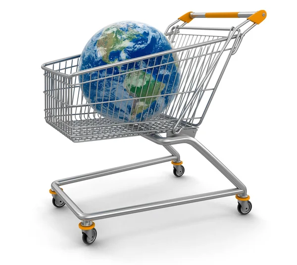 Shopping Basket and Globe — Stock Photo, Image