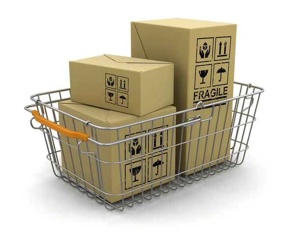 Shopping Basket and packages — Stock Photo, Image