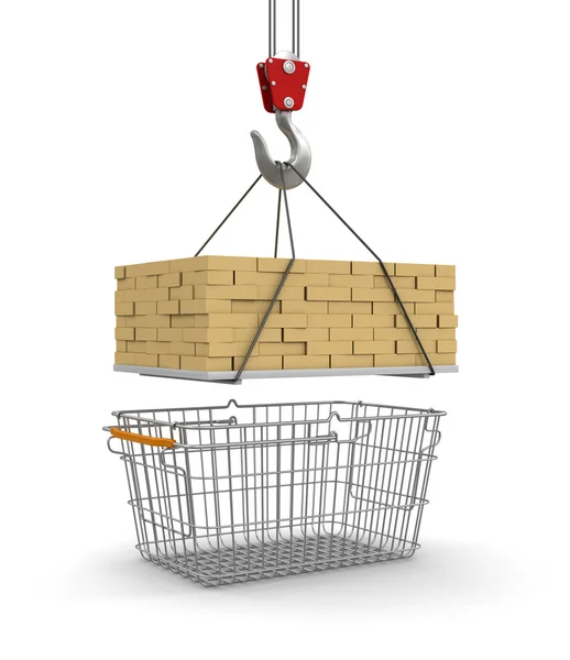 Shopping Basket and Bricks — Stock Photo, Image