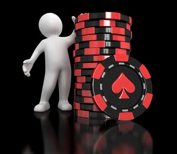 Casino chip stacks and man — Stock Photo, Image