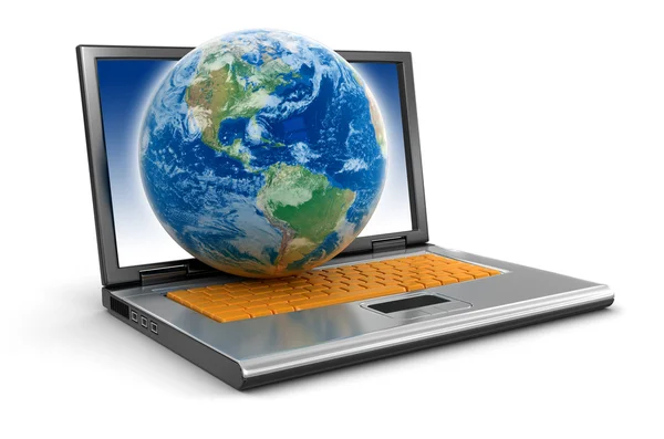 Laptop und Globus — Stockfoto