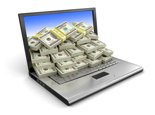 Laptop en dollars — Stockfoto