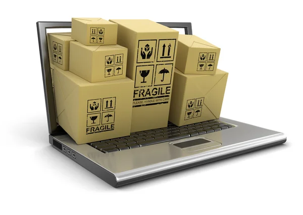 Laptop and packages — Stock Photo, Image