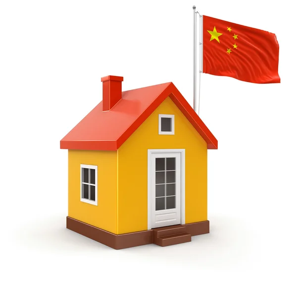 Будинок і китайський прапор — стокове фото