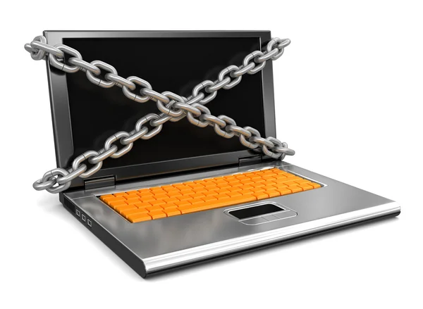 Laptop a řetěz — Stock fotografie