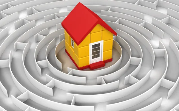 3d house in the centre of labyrinth — Stock Photo, Image