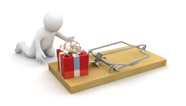 Man and mousetrap with gift — Stock Photo, Image