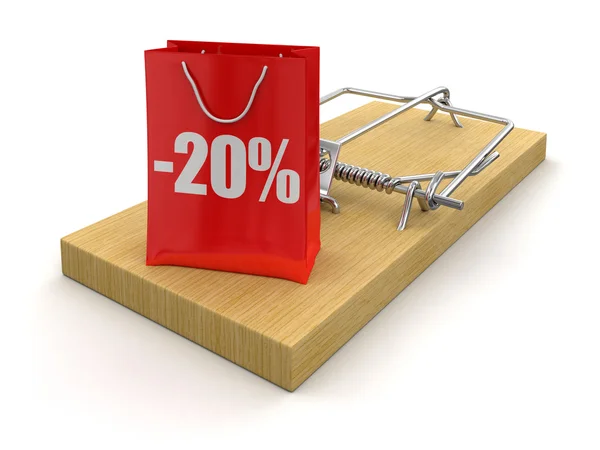 Mousetrap and bag with percent discount — Stock Photo, Image