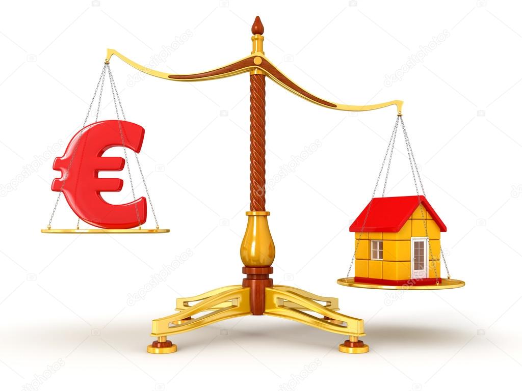 Scales with euros and house