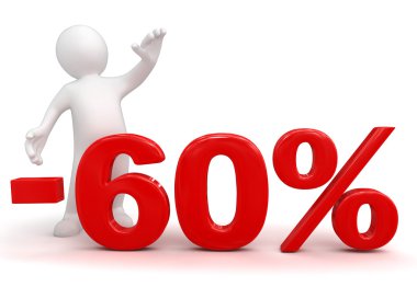 60 kırmızı yüzde sembolü veren insan