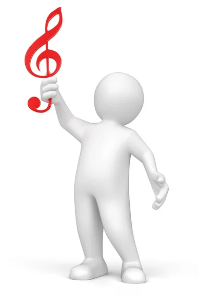 3d man holding music score clef on his hand. — Stock Photo, Image