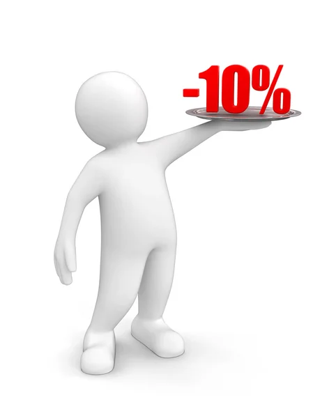 Human giving 10 red percentage symbol — Stock Photo, Image