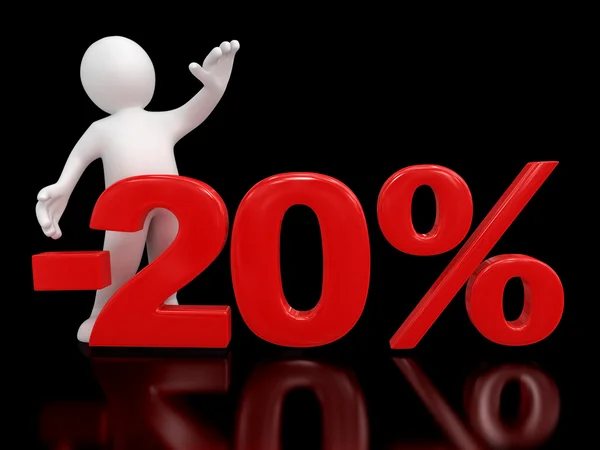 Humano dando 20 símbolo percentual vermelho — Fotografia de Stock