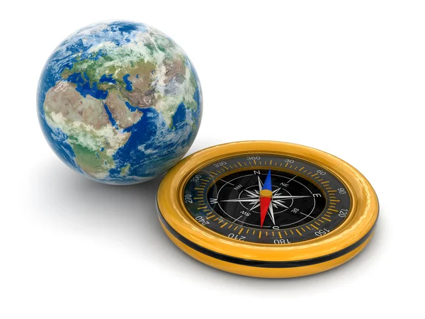 地球和指南针 — 图库照片