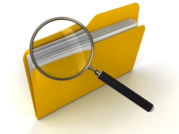 3D Folder with Magnifying Glass — Stock Photo, Image