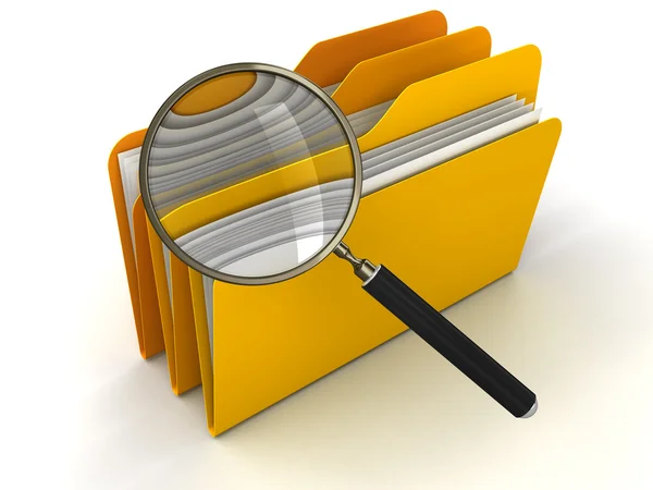 3D Folder with Magnifying Glass — Stock Photo, Image