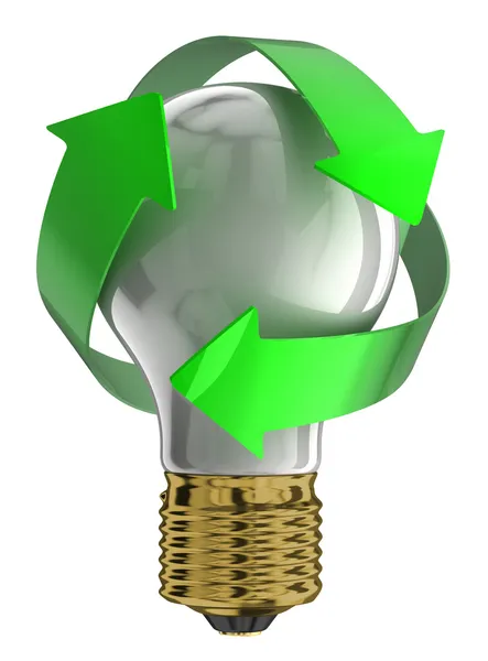 Lâmpada com símbolo de reciclagem — Fotografia de Stock