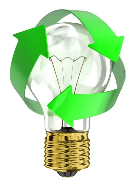 Lâmpada com símbolo de reciclagem — Fotografia de Stock