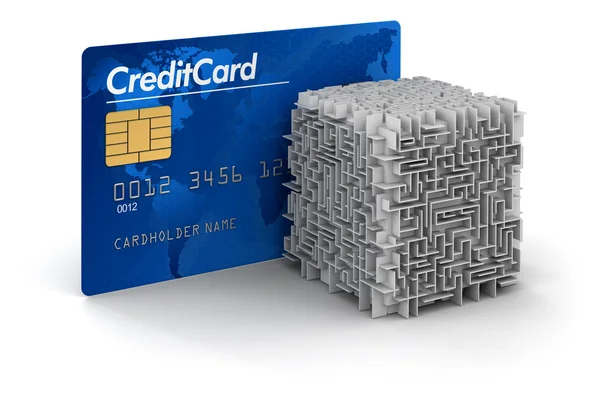 Куб лабиринт и кредитная карта — стоковое фото