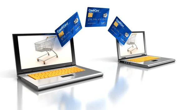 Bärbara datorer och kreditkort — Stockfoto