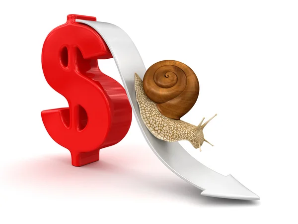 蜗牛和美元 — 图库照片
